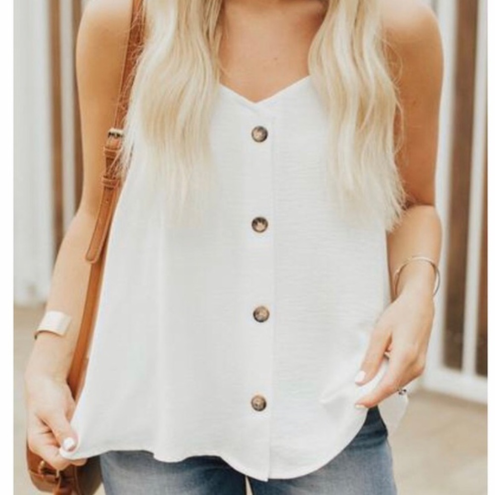 CJLA Stevie Flowy Tank Top Off White Button Front